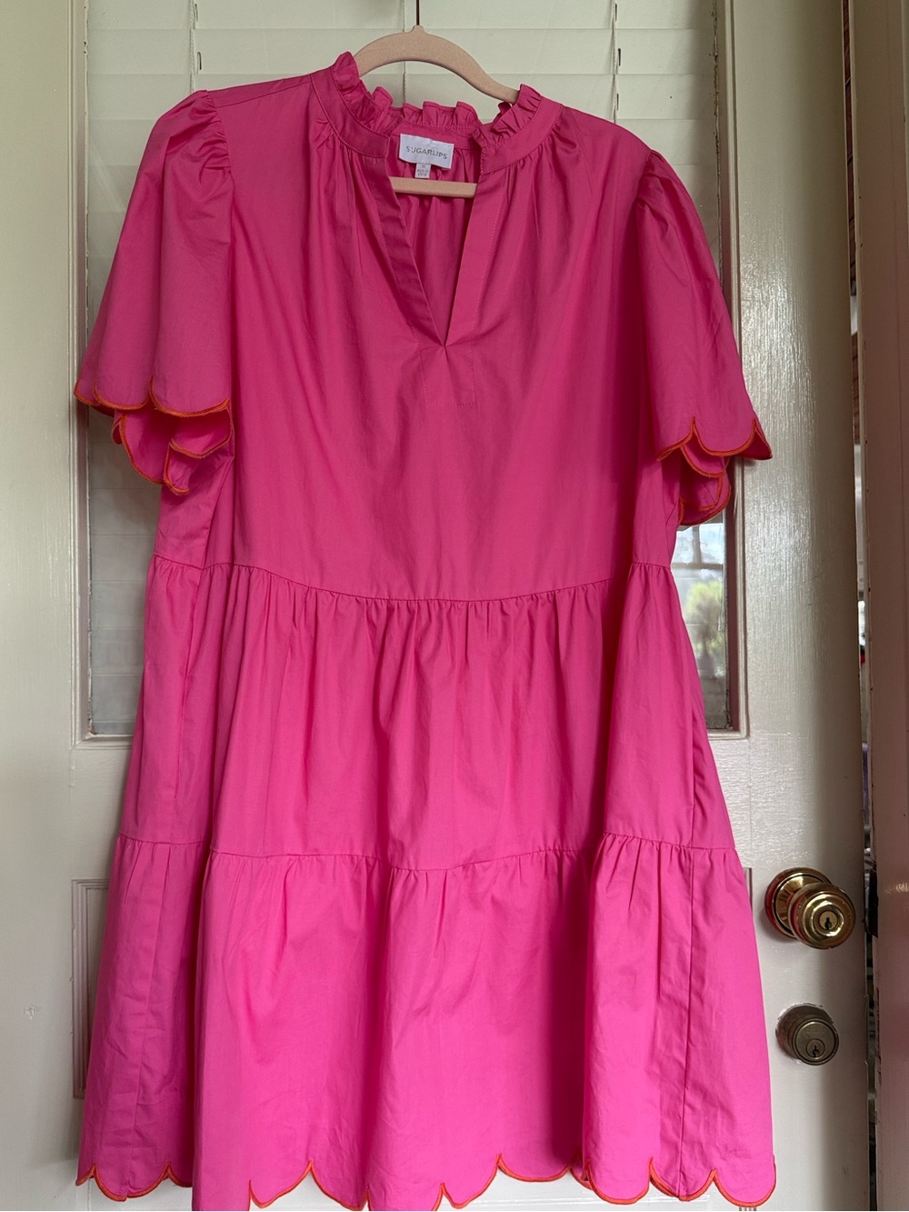 Sugarlips Pink Scalloped Dress with Orange Trim 1X